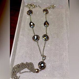 Vintage 31” Silver Tone Tassle Necklace.  Faux Gems.